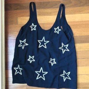 NWT! Beautiful navy and silver beaded star blouse!